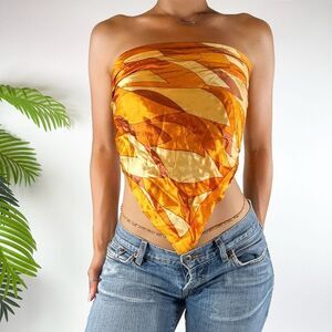 Vintage Y2K Yellow Indie Fairycore Square Beachy Bohemian 2000s Scarf Top